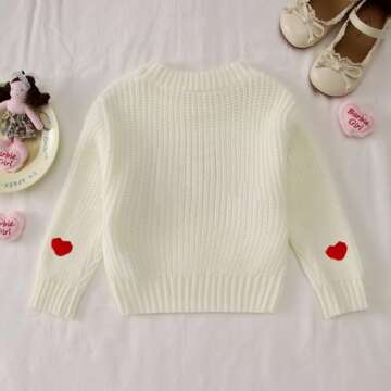 BOUTIKOME Valentines Day Sweater Toddler Baby Girl Boy Heart Shirts Embroidery Knit Tops Spring Clothes Warm Winter Pullover(White,3T)