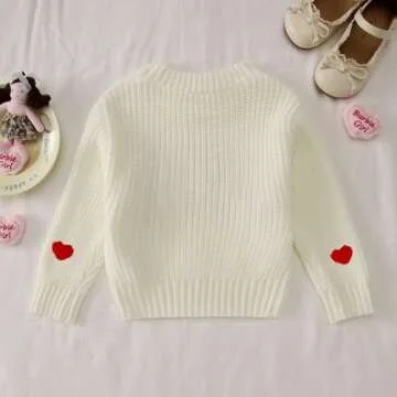 BOUTIKOME Valentines Day Sweater Toddler Baby Girl Boy Heart Shirts Embroidery Knit Tops Spring Clothes Warm Winter Pullover(White,3T)