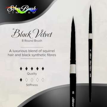 Silver Brush Limited 3000S-8 Black Velvet Round Paintbrush for Watercolor, Gouache, Inks, & Dyes, Size 8, Short Handle