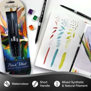 Silver Brush Limited 3000S-8 Black Velvet Round Paintbrush for Watercolor, Gouache, Inks, & Dyes, Size 8, Short Handle