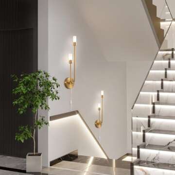 Fang Yan Mei Plug in Wall Sconce,Modern LED Gold Wall Fixture Vanity Light Fixture with Glass Shade,...