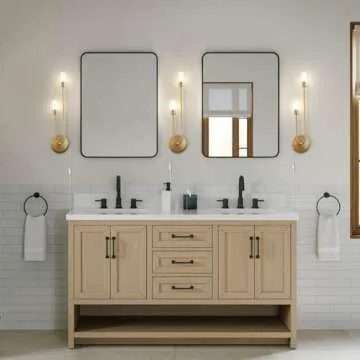 Fang Yan Mei Plug in Wall Sconce,Modern LED Gold Wall Fixture Vanity Light Fixture with Glass Shade, mid-Century Wall Light Modern Gold Wall Sconce for Bathroom, Living Room，22.4inch（Left-Short）