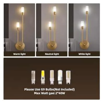 Fang Yan Mei Plug in Wall Sconce,Modern LED Gold Wall Fixture Vanity Light Fixture with Glass Shade, mid-Century Wall Light Modern Gold Wall Sconce for Bathroom, Living Room，22.4inch（Left-Short）