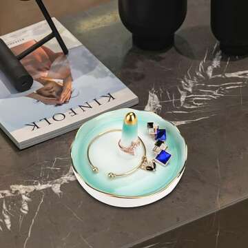 Boveker Ring Holder for Jewelry, Ceramic Jewelry Dish Tray, Ring Trinket Dish for Rings Earrings Bra...