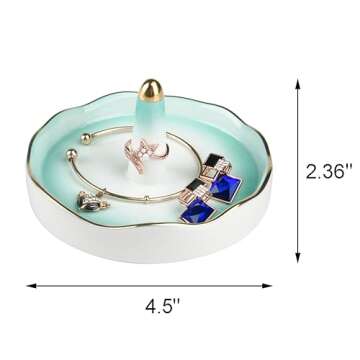 Boveker Ring Holder for Jewelry, Ceramic Jewelry Dish Tray, Ring Trinket Dish for Rings Earrings Bracelet Keys, Engagement Wedding Birthday Mother's Day Christmas Gifts for Women Green