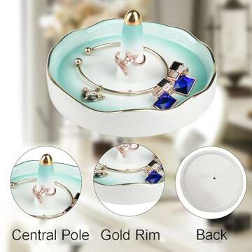 Boveker Ring Holder for Jewelry, Ceramic Jewelry Dish Tray, Ring Trinket Dish for Rings Earrings Bracelet Keys, Engagement Wedding Birthday Mother's Day Christmas Gifts for Women Green