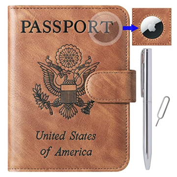 Airtag Passport Holder Cover Wallet Travel Essentials Leather Travel Wallet Rfid Blocking Case Vacat...