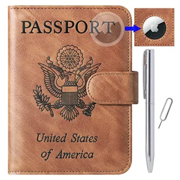 Airtag Passport Holder Cover Wallet Travel Essentials Leather Travel Wallet Rfid Blocking Case Vacat...
