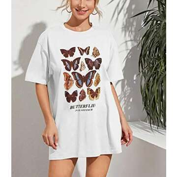 Meladyan Women’s Oversize Graphic Printed Loose Tee Short Sleeve Round Neck Loose Tshirt Tops White