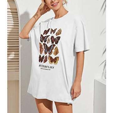 Meladyan Women’s Oversize Graphic Printed Loose Tee Short Sleeve Round Neck Loose Tshirt Tops White