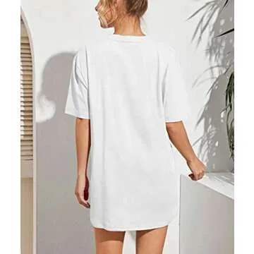 Meladyan Women’s Oversize Graphic Printed Loose Tee Short Sleeve Round Neck Loose Tshirt Tops White