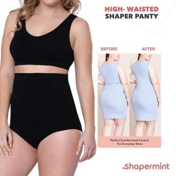 SHAPERMINT Shapewear Tummy Control Panty - High-Waisted Shapewear for Women, Body Shaper Tummy Control Underwear, Faja Black