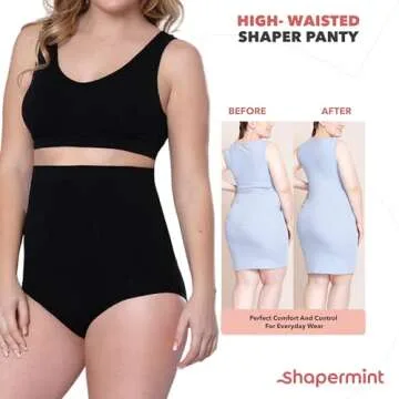 SHAPERMINT Shapewear Tummy Control Panty - High-Waisted Shapewear for Women, Body Shaper Tummy Control Underwear, Faja Black