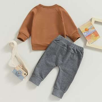 LIOMENGZI Toddler Boy Clothes Toddler Girl Fall Winter Outfit Long Sleeve Sweatshirt Top Jogger Pants Cute 2Pcs Set 0-3T (Brown Football, 18-24 Months)