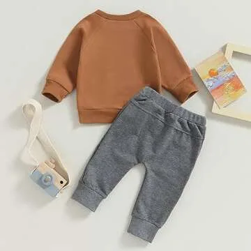 LIOMENGZI Toddler Boy Clothes Toddler Girl Fall Winter Outfit Long Sleeve Sweatshirt Top Jogger Pants Cute 2Pcs Set 0-3T (Brown Football, 18-24 Months)