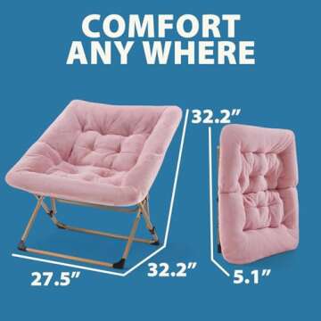 OAKHAM Comfy Chair for Adults - Soft Faux Fur Folding Lounge for Bedroom, Living Room, and Dorms