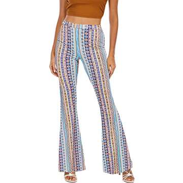 WSPLYSPJY Women's Boho Print Comfy High Waist Stretchy Bell Bottom Flare Pants 6 XL