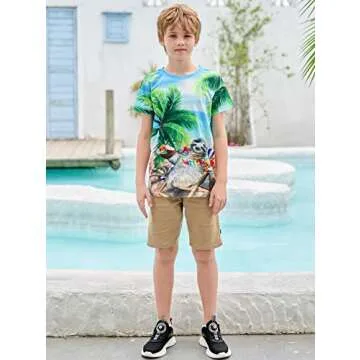 RAISEVERN Boys Girls T-Shirts Hawaiian Kids 3D Short Sleeve Tees Children Summer Sea Island Sloth Sh...