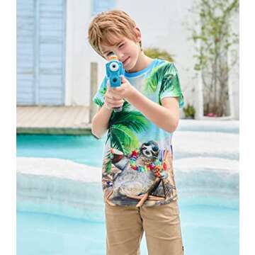 RAISEVERN Boys Girls T-Shirts Hawaiian Kids 3D Short Sleeve Tees Children Summer Sea Island Sloth Shirt Crewneck Novelty Graphic Outfits Tops for School Sport Playwear Size 6 8T