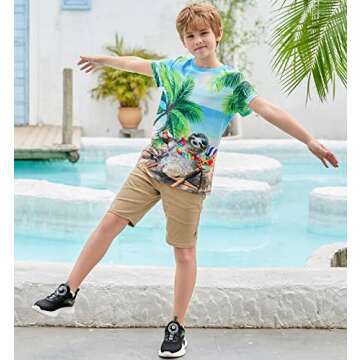 RAISEVERN Boys Girls T-Shirts Hawaiian Kids 3D Short Sleeve Tees Children Summer Sea Island Sloth Shirt Crewneck Novelty Graphic Outfits Tops for School Sport Playwear Size 6 8T