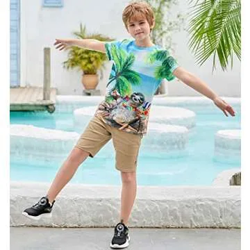 RAISEVERN Boys Girls T-Shirts Hawaiian Kids 3D Short Sleeve Tees Children Summer Sea Island Sloth Shirt Crewneck Novelty Graphic Outfits Tops for School Sport Playwear Size 6 8T