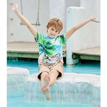 RAISEVERN Boys Girls T-Shirts Hawaiian Kids 3D Short Sleeve Tees Children Summer Sea Island Sloth Shirt Crewneck Novelty Graphic Outfits Tops for School Sport Playwear Size 6 8T