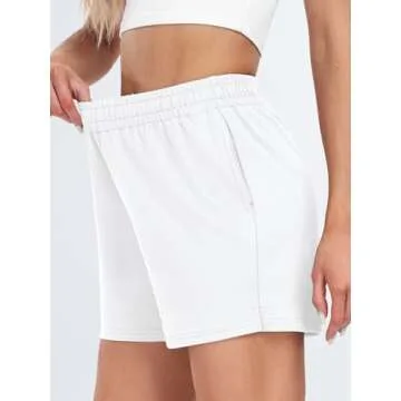 AUTOMET Womens Sweat Shorts Casual Summer Drawstring Comfy Elastic High Waist Running Clothes with Pockets White XS
