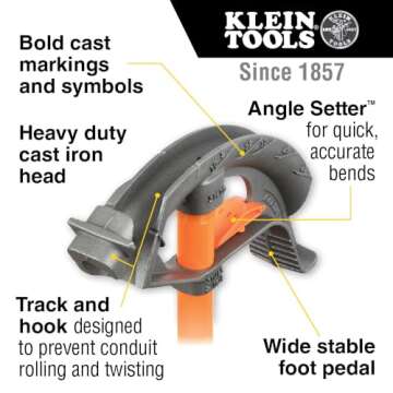 Klein Tools 51604 Iron Conduit Bender Full Assembly, 3/4-Inch EMT and 1/2-Inch Rigid, Wide Foot Peda...