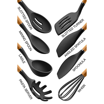 Country Kitchen Silicone Utensil Set with Wood Handles