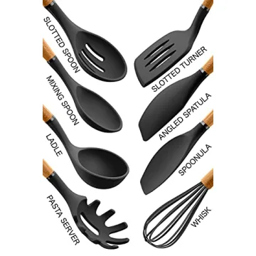 Country Kitchen Silicone Utensil Set with Wood Handles