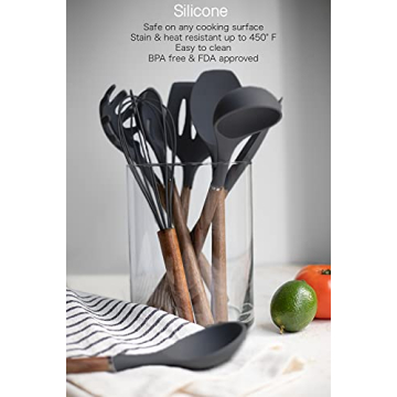 Country Kitchen Silicone Utensil Set with Wood Handles