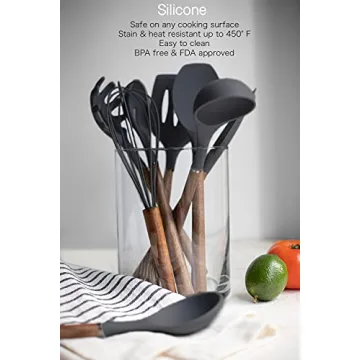 Country Kitchen Silicone Utensil Set with Wood Handles