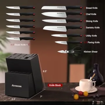 Astercook 15-Piece Stainless Steel Kitchen Knife Set