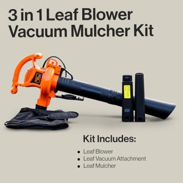 SuperHandy 3 in 1 Leaf Blower, Vacuum and Mulcher Electric 120V 12-Amp Corded Debris Duster 220MPH (MAX) 2 Stage Variable Speed Lightweight for Yard, Lawn, Garden and Landscaping