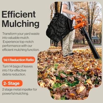 SuperHandy 3 in 1 Leaf Blower, Vacuum and Mulcher Electric 120V 12-Amp Corded Debris Duster 220MPH (MAX) 2 Stage Variable Speed Lightweight for Yard, Lawn, Garden and Landscaping