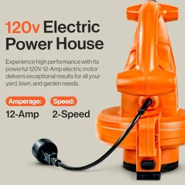 SuperHandy 3 in 1 Leaf Blower, Vacuum and Mulcher Electric 120V 12-Amp Corded Debris Duster 220MPH (MAX) 2 Stage Variable Speed Lightweight for Yard, Lawn, Garden and Landscaping