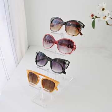 MOOCA 4 Tier Acrylic Eyeglasses Frame Stand, Sunglasses Rack, Sunglasses Stand Acrylic Eyewear Display, Eyeglasses Rack Holder, Glass Display, 9 in H