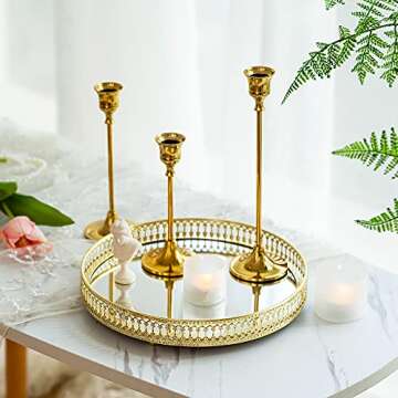 Romadedi Candlestick Holder Gold Set of 3: Decorative Candle Holders for Taper Candle for Home Weddi...
