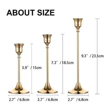 Romadedi Candlestick Holder Gold Set of 3: Decorative Candle Holders for Taper Candle for Home Wedding Decor