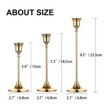 Romadedi Candlestick Holder Gold Set of 3: Decorative Candle Holders for Taper Candle for Home Wedding Decor