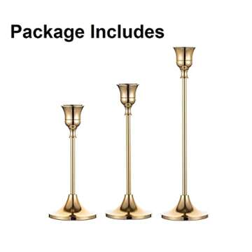 Romadedi Candlestick Holder Gold Set of 3: Decorative Candle Holders for Taper Candle for Home Wedding Decor
