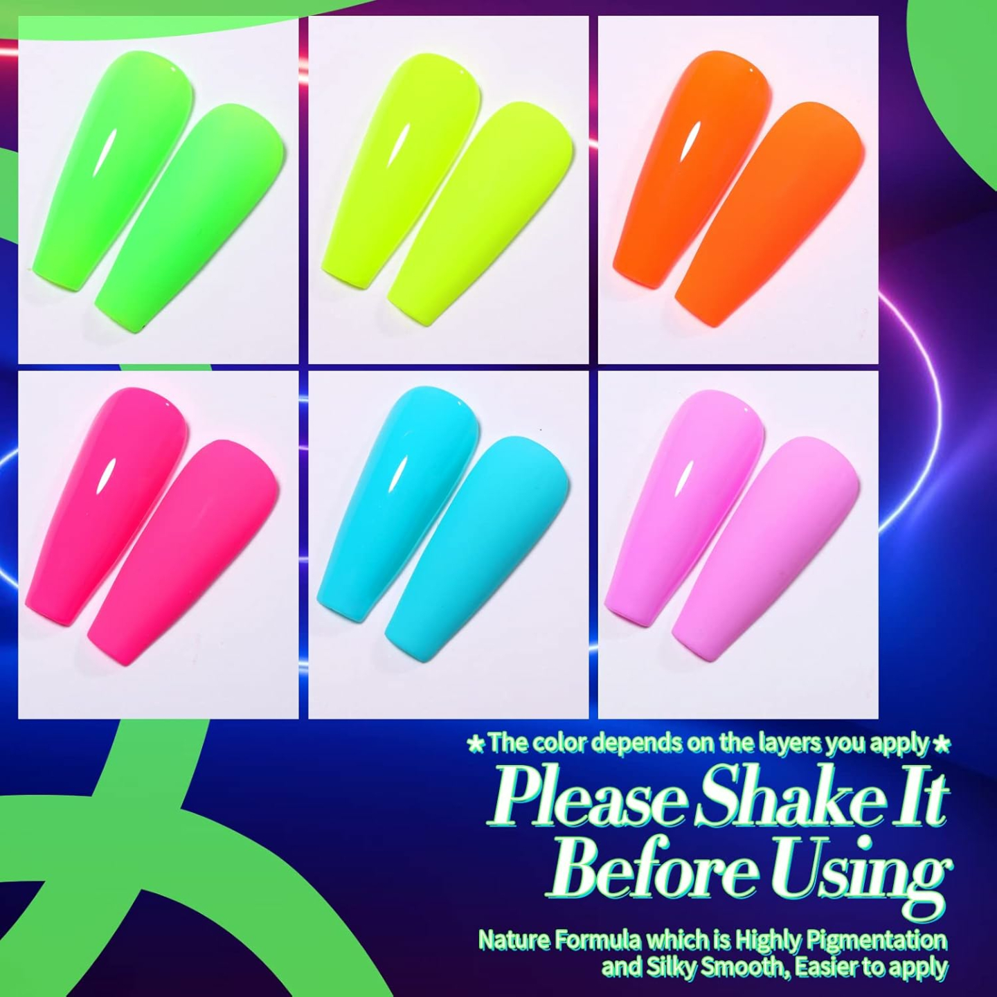Neon Gel Nail Polish Set - 6 Vibrant Colors
