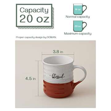 DOWAN 20 oz Large Coffee Mugs, Ceramic Mug Set with Word Blessed Grateful, Big Tea Cup for Office & Home, Thank You Gift for Women Men Mom Dad Christian, 2 Pcs