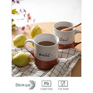 DOWAN 20 oz Large Coffee Mugs, Ceramic Mug Set with Word Blessed Grateful, Big Tea Cup for Office & Home, Thank You Gift for Women Men Mom Dad Christian, 2 Pcs