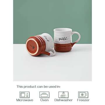 DOWAN 20 oz Large Coffee Mugs, Ceramic Mug Set with Word Blessed Grateful, Big Tea Cup for Office & Home, Thank You Gift for Women Men Mom Dad Christian, 2 Pcs