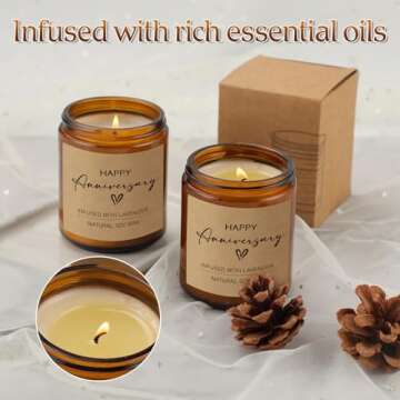 Happy Anniversary Candle Gifts, Valentines Day Gift for Couple Anniversary, Romantic Gifts for Her, Him, Girlfriend, Boyfriend, Wife, Husband, 7oz Soy Wax Lavender Scented Valentines Candle