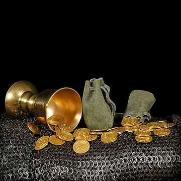 Mythrojan Trinket Bags, Coin Dice Medieval Purses, Drawstring Medicine Bag Suede Leather Pouches Viking Knight Waist Pouch for Historical Reenactments, LARP, SCA, Viking Events - Set of 2, Dark Green