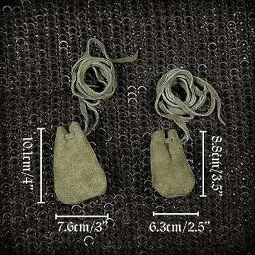 Mythrojan Trinket Bags, Coin Dice Medieval Purses, Drawstring Medicine Bag Suede Leather Pouches Viking Knight Waist Pouch for Historical Reenactments, LARP, SCA, Viking Events - Set of 2, Dark Green