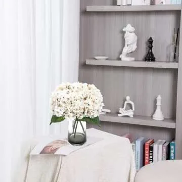 Kimura's Cabin 6pcs Fake White Flowers Artificial Silk Hydrangea Flowers Bouquets Faux Hydrangea Stems for Home Table Centerpieces Wedding Party Decoration(Lvory White)