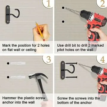 sucenance Ceiling Hooks for Hanging Plants,6" Hanging Plant Hooks,Wall Hooks for Plants,Wall Mount Hangers for Basket,Bird Feeders,Lights,Planters,Lanterns,Wind Chimes,Indoor&Outdoor Decoration Black